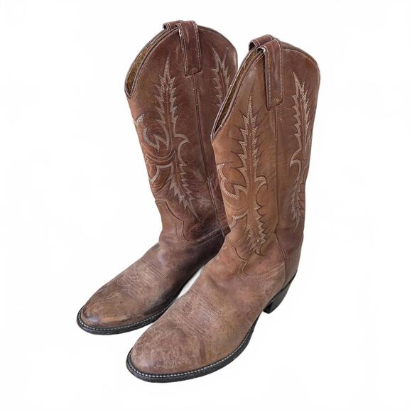Tony Lama Western Cowboy Boots Leather Brown Men\'s Size 8D